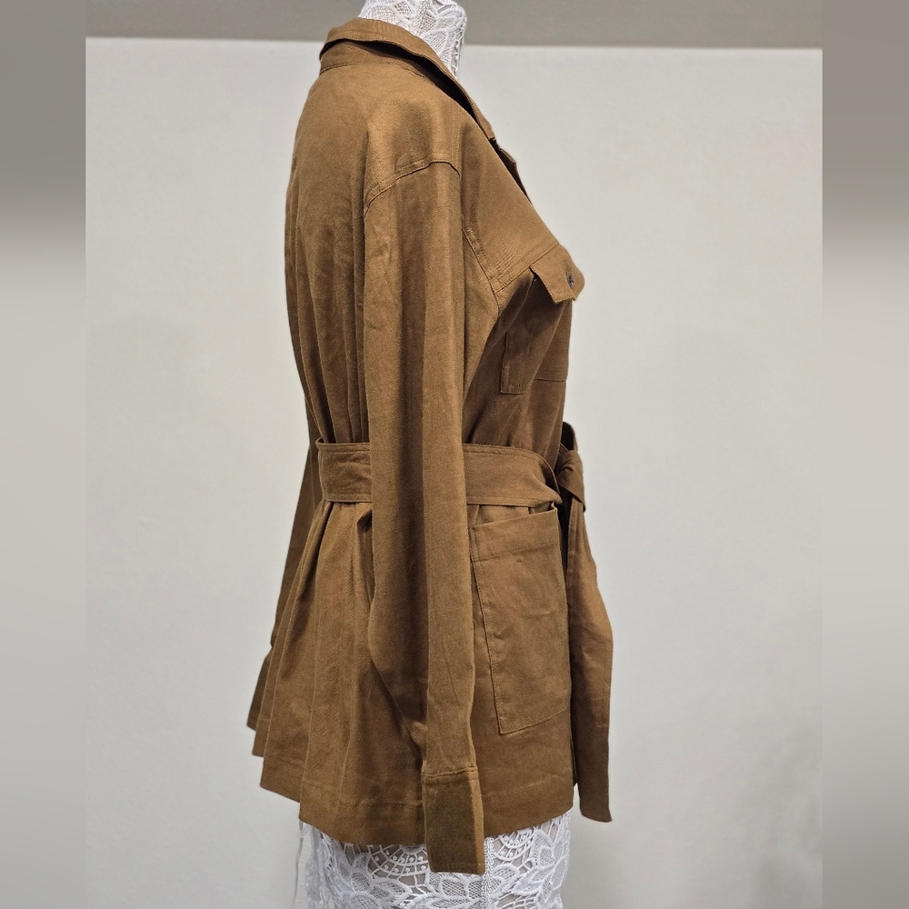 Halston Linen Blend Button Down Belted Shacket Sz L - Picture 4 of 12